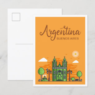Buenos Aires Argentina Art Travel Illustration Postcard