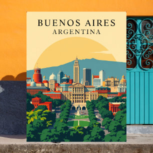 Buenos Aires, Argentina Retro Travel Art Postcard