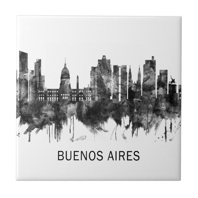 Buenos Aires Argentina Skyline BW Ceramic Tile (Front)