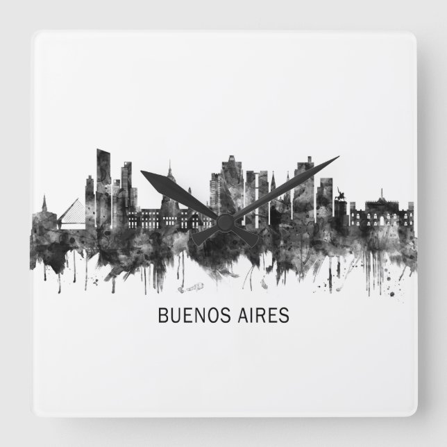 Buenos Aires Argentina Skyline BW Square Wall Clock (Front)