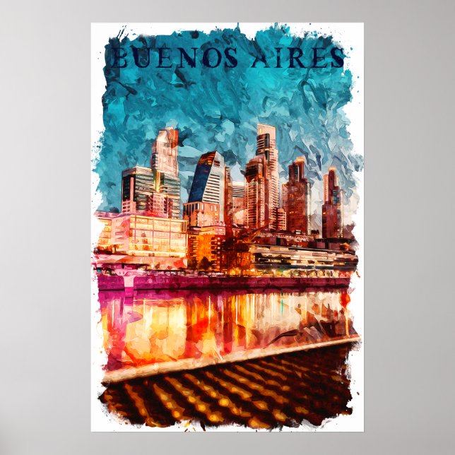 Buenos Aires Argentina Skyline by Night City View Poster (Front)