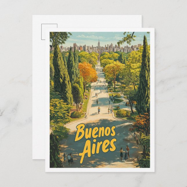 Buenos Aires Argentina Vintage Travel Illustration Postcard (Front/Back)