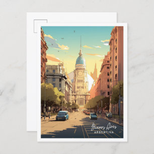 Buenos Aires Argentina Vintage Travel Illustration Postcard