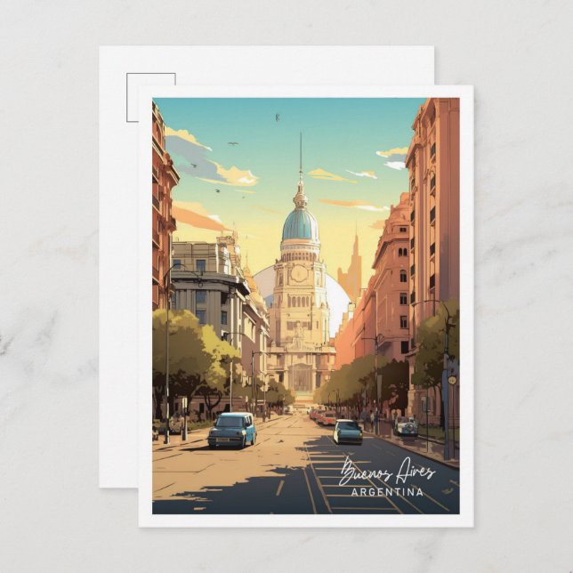 Buenos Aires Argentina Vintage Travel Illustration Postcard (Front/Back)