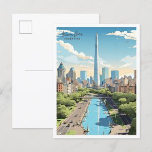 Buenos Aires Argentina Vintage Travel Illustration Postcard