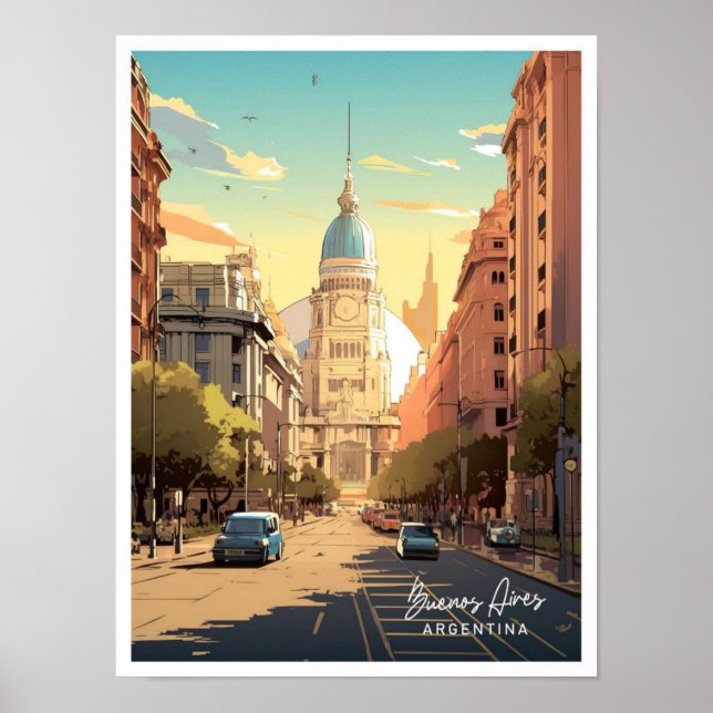 Buenos Aires Argentina Vintage Travel Illustration Poster (Front)