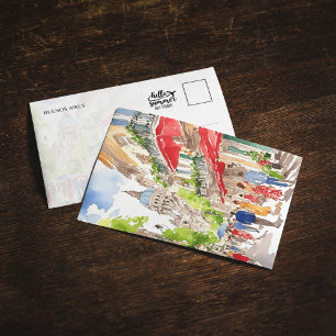 Buenos Aires Argentina Watercolor Postcard