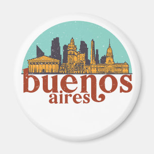 Buenos Aires Retro City Skyline Cityscape Art Magnet