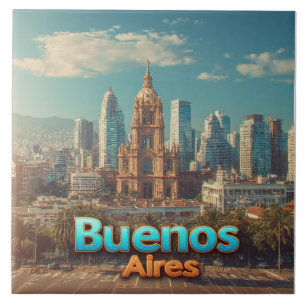 Buenos Aires Skyline With Historic Cathedral Ceramic Tile