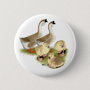 Buff African Goose Family 6 Cm Round Badge