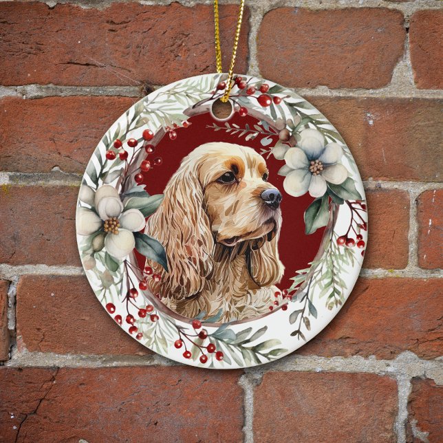 Buff American Cocker Spaniel Rustic Wreath Ceramic Ornament (Creator Uploaded)