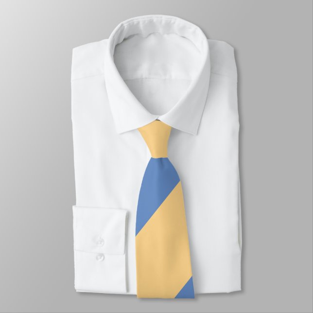 Buff and Sky Blue Broad Regimental Stripe Tie (Tied)