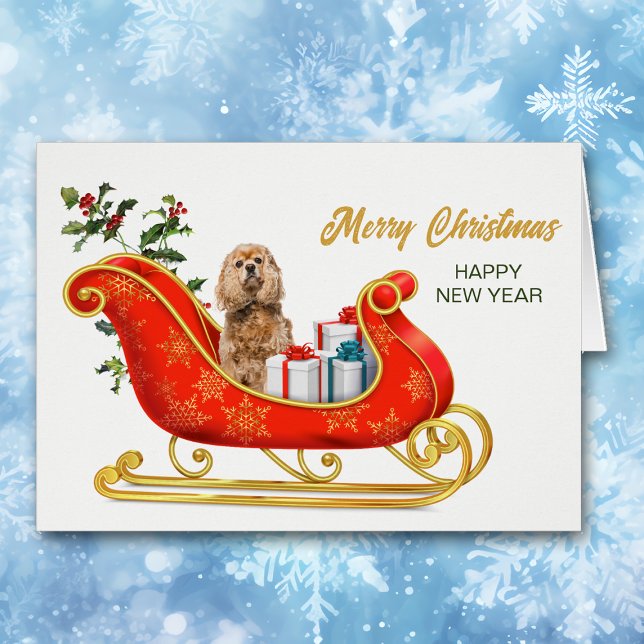 Buff Cocker Spaniel Dog Christmas Sleigh Card (Creator Uploaded)