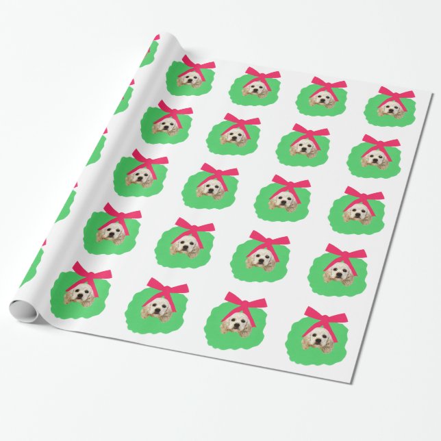 Buff Cocker Spaniel in Wreath Wrapping Paper (Unrolled)