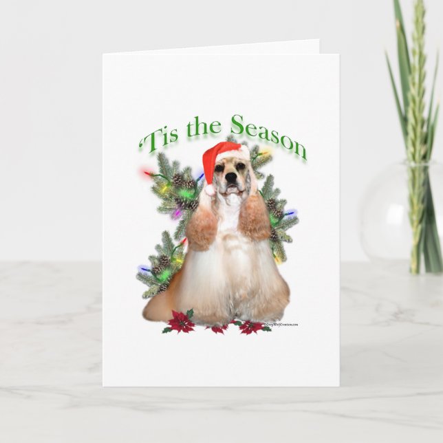Buff Cocker Spaniel 'Tis the Season  Holiday Card (Front)