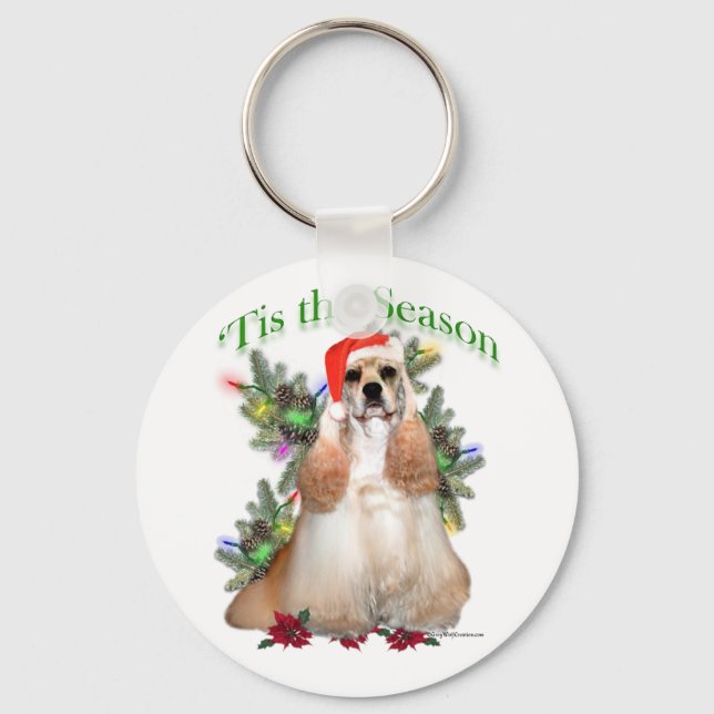 Buff Cocker Spaniel 'Tis the Season Keychain (Front)