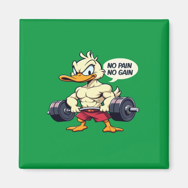 Buff Duck No Pain No Gain Gym Workout Cartoon Magnet (Front)