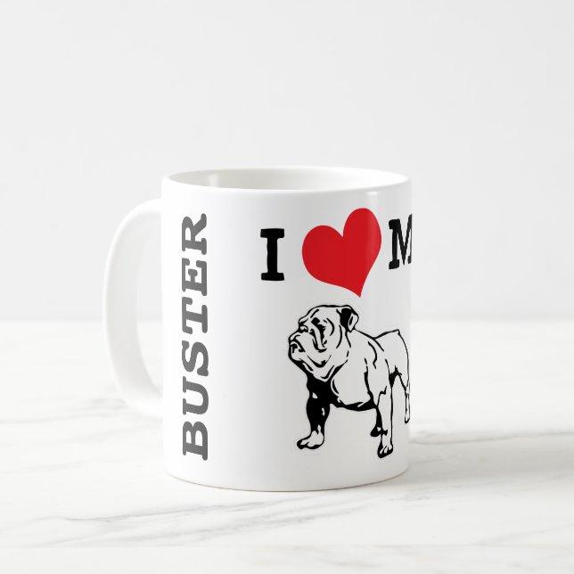 Buff English Bulldog Custom Name Coffee Mug (Front Left)