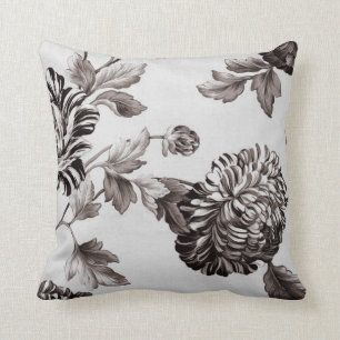 Buff Grey Taupe Vintage Floral Toile No.2 Cushion