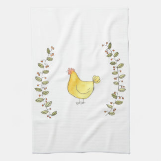 Buff Hen and Branches Kitchen Towel
