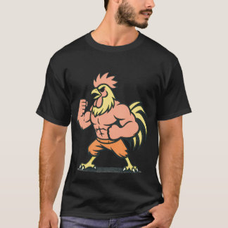Buff Muscle Rooster Mascot Gym T-Shirt