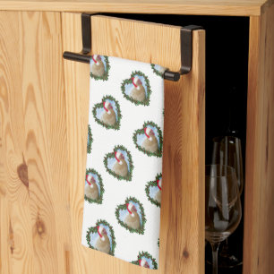 Buff Orpington Chicken Wreath Christmas Tea Towel
