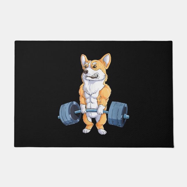 Buff Power Lifting Corgi Bodybuilder Doormat (Front)