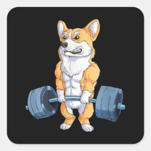 Buff Power Lifting Corgi Bodybuilder Square Sticker