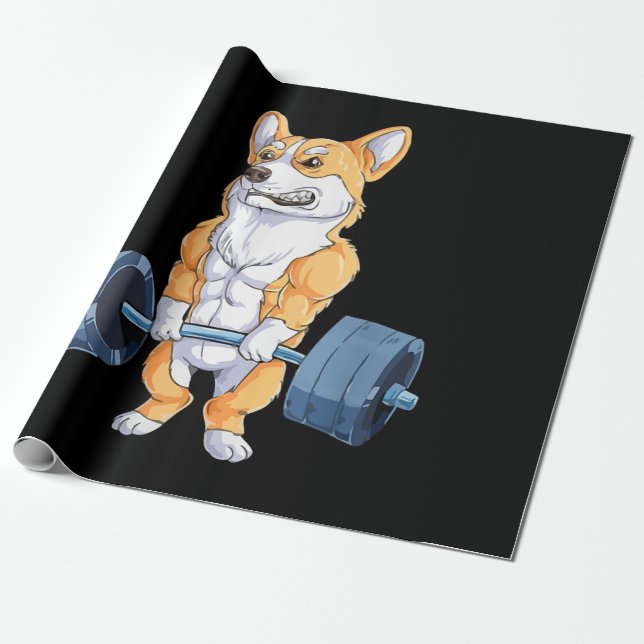 Buff Power Lifting Corgi Bodybuilder Wrapping Paper (Unrolled)