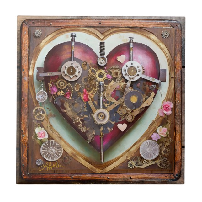 Buff Red Heart Steampunk Series Ceramic Tile (Front)