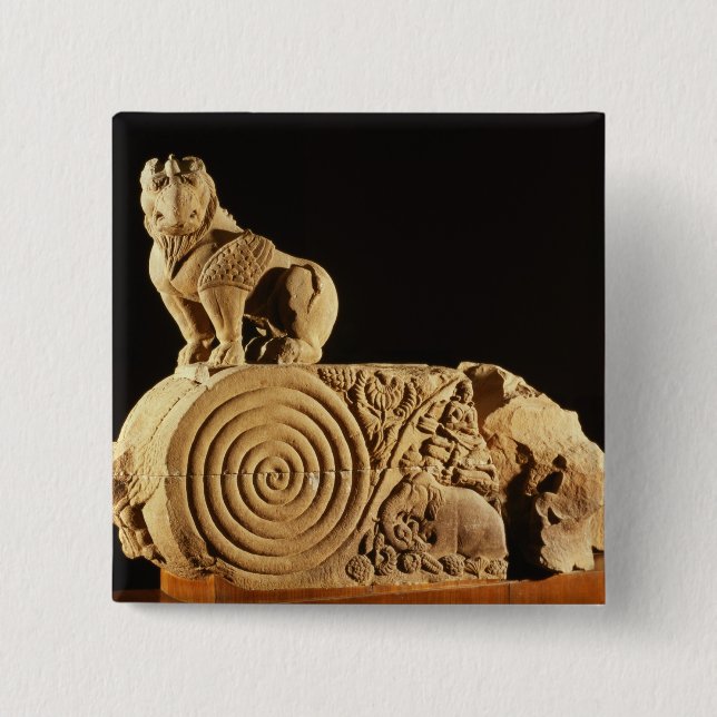 Buff sandstone architrave with griffin, Sanchi, MP 15 Cm Square Badge (Front)