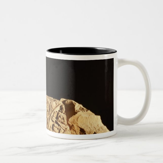 Buff sandstone architrave with griffin, Sanchi, MP Two-Tone Coffee Mug (Right)