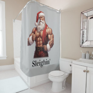 Buff Santa Claus Workout Muscles Gym Shower Curtain