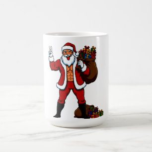 Buff Santa Peace Sign! Ripped Abs & Funny Christma Coffee Mug