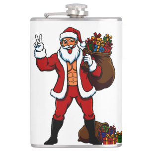 Buff Santa Peace Sign! Ripped Abs & Funny Christma Hip Flask