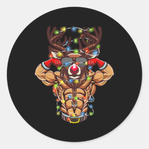 Buff Santa Reindeer Bodybuilding Christmas Gym Wei Classic Round Sticker