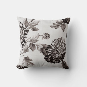 Buff Taupe Grey Vintage Botanical Floral Cushion