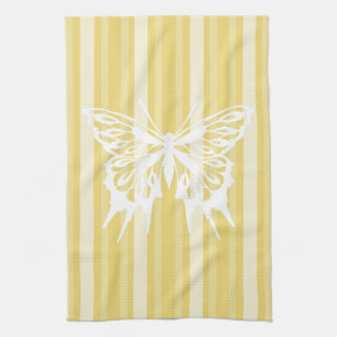 Buff Victorian Stripe with Butterfly Tea Towel