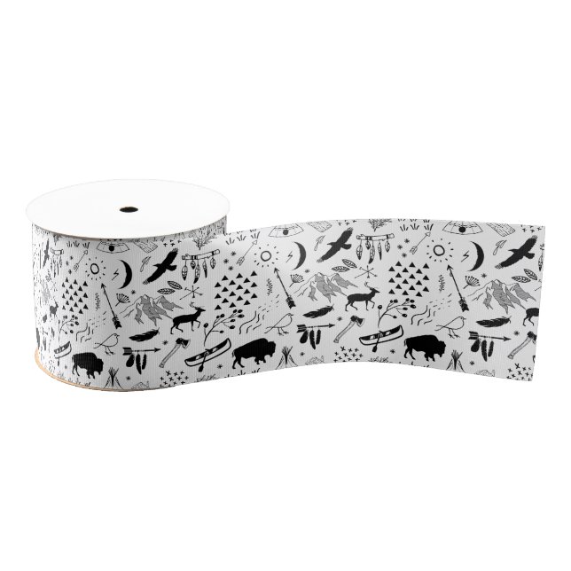 Buffalo Adventures Pattern Black ID599 Grosgrain Ribbon (Spool)