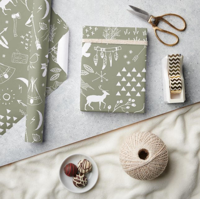 Buffalo Adventures Pattern White ID599 Wrapping Paper (Crafts)
