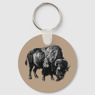 Buffalo American Bison Vintage Wood Engraving Keyc Key Ring