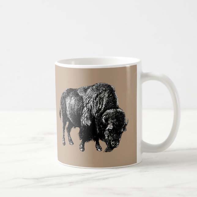 Buffalo American Bison Vintage Wood Engraving Mug (Right)