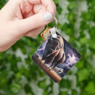 Buffalo and Wolf in a Thunderstorm with Lightning Key Ring