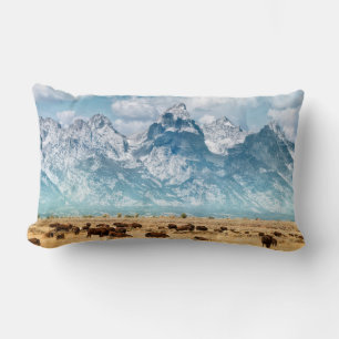 Buffalo Below the Grand Teton Mountains Lumbar Cushion