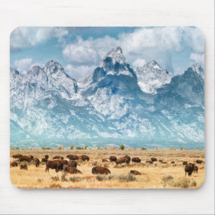 Buffalo Below the Grand Teton Mountains Mouse Pad
