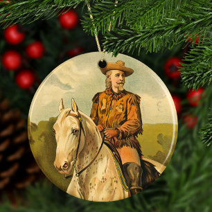 Buffalo Bill Cody on Horse Christmas Ceramic Ornament