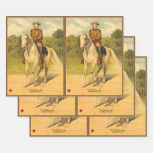Buffalo Bill Cody on Horse Pattern Wrapping Paper Sheet