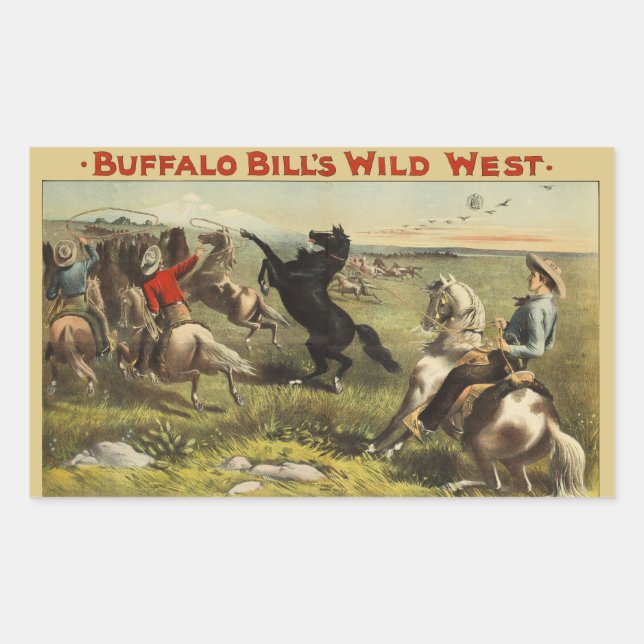 Buffalo Bill Wild West Cowboy Horse Poster Rectangular Sticker (Front)