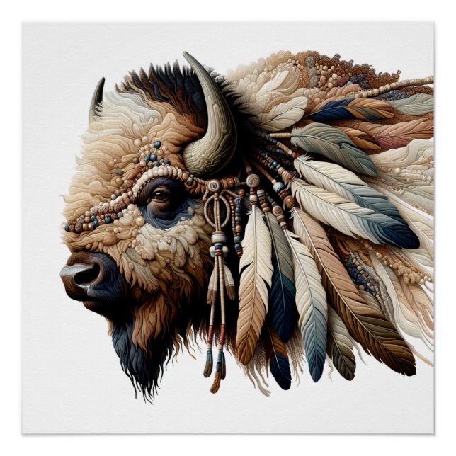 Buffalo Bison American Indian Art Poster (Front)