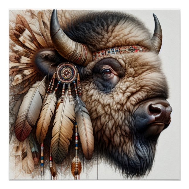 Buffalo Bison American Indian Art Poster (Front)